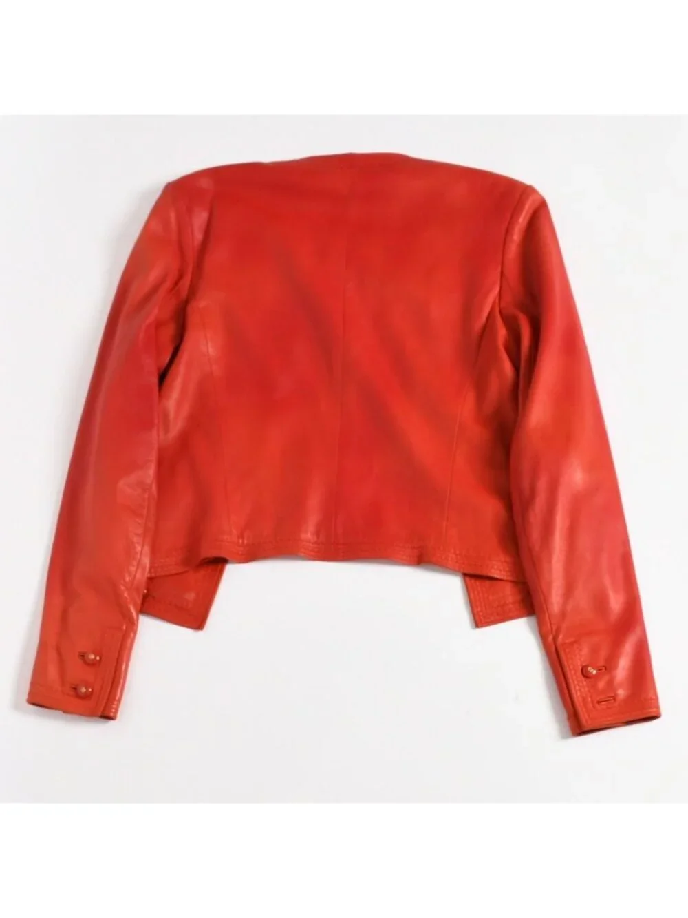 Chanel Vintage Collarless Jacket CC Logo Leather Silk
